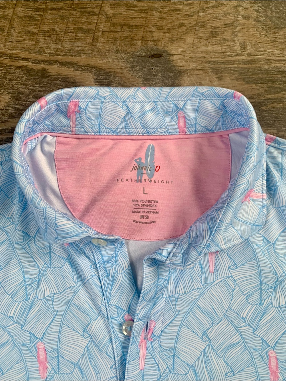 johnnie-O Light Blue Coastal Shirt with Pink Palm Print